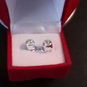 925 Silver CZ Stud Earrings in White - Unknown Brand